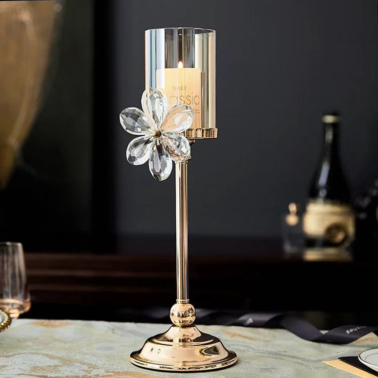 European Light Luxury Crystal Petals Glass Candle Holder Romantic Candlelight Dinner Home Table Decoration Decoration Home Retro Specification drawing