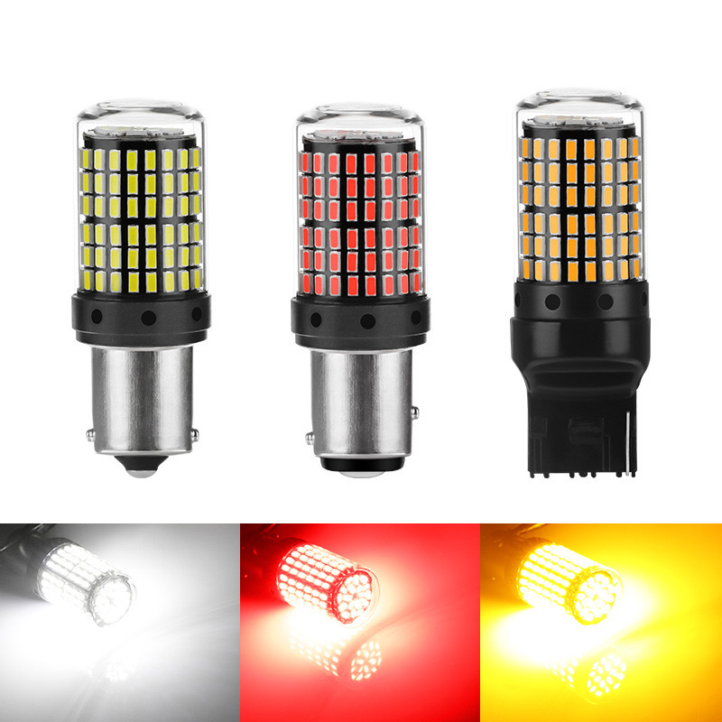 Automotive LED brake light T20-144SMD-3014 high-brightness bulb anti-stroboscopic 1156 turn signal red, white and yellow full figure
