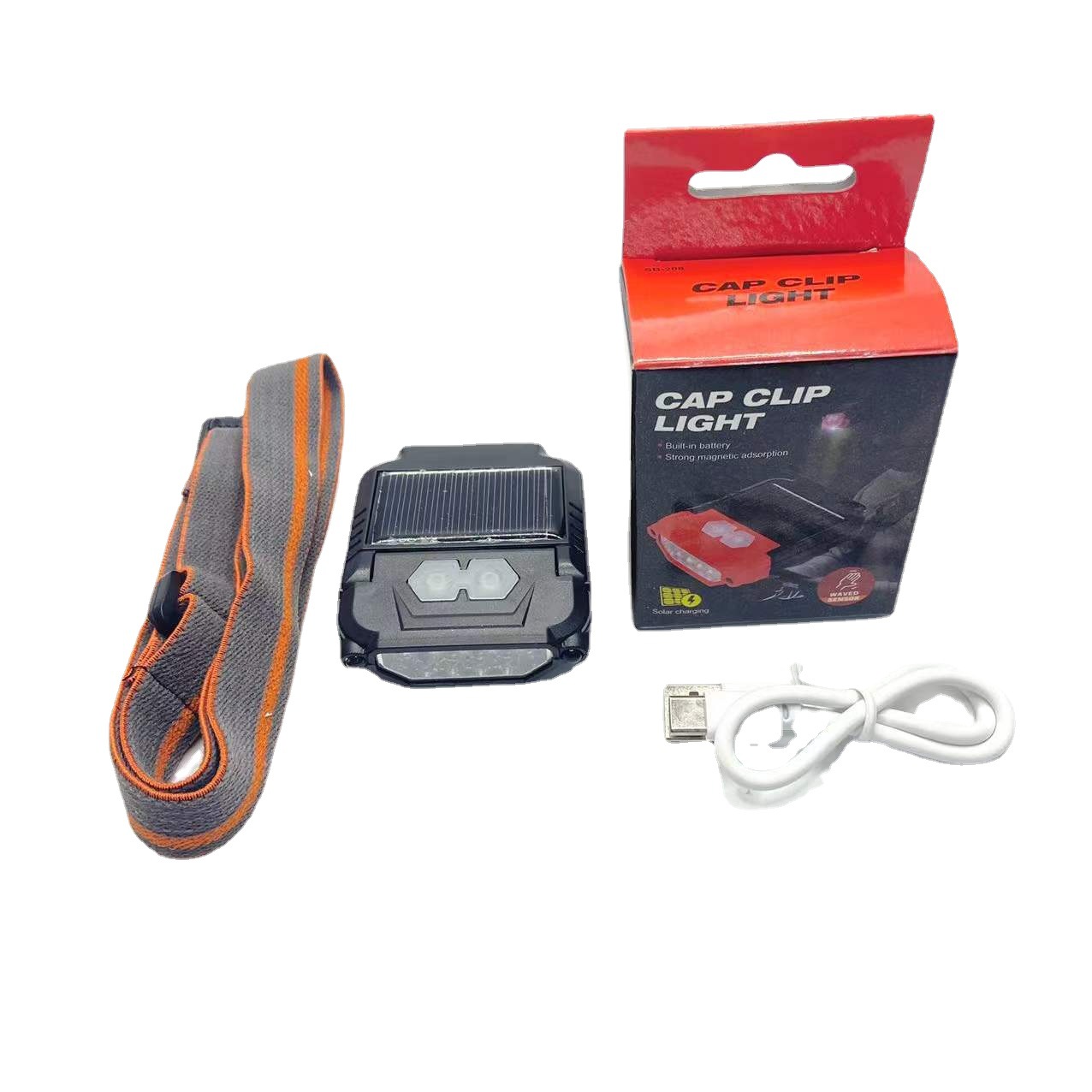 USB induction charging headlamp, cap lamp, LED headlamp, head-mounted night fishing, waterproof fishing, solar energy Item Picture