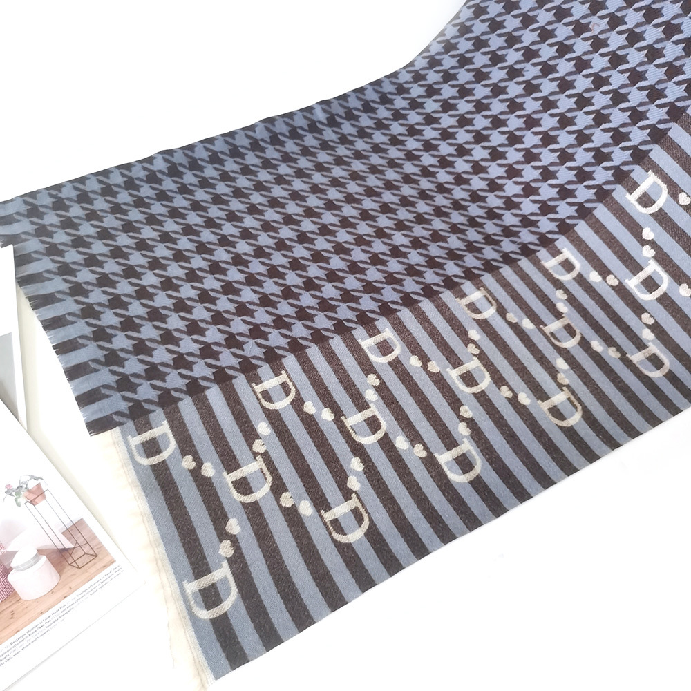 Imitation Cashmere Scarf Female Autumn And Winter New Letter Scarf Thousand Bird Lattice Shawl Foreign Trade Jacquard Scarf Thickened Warm details Picture