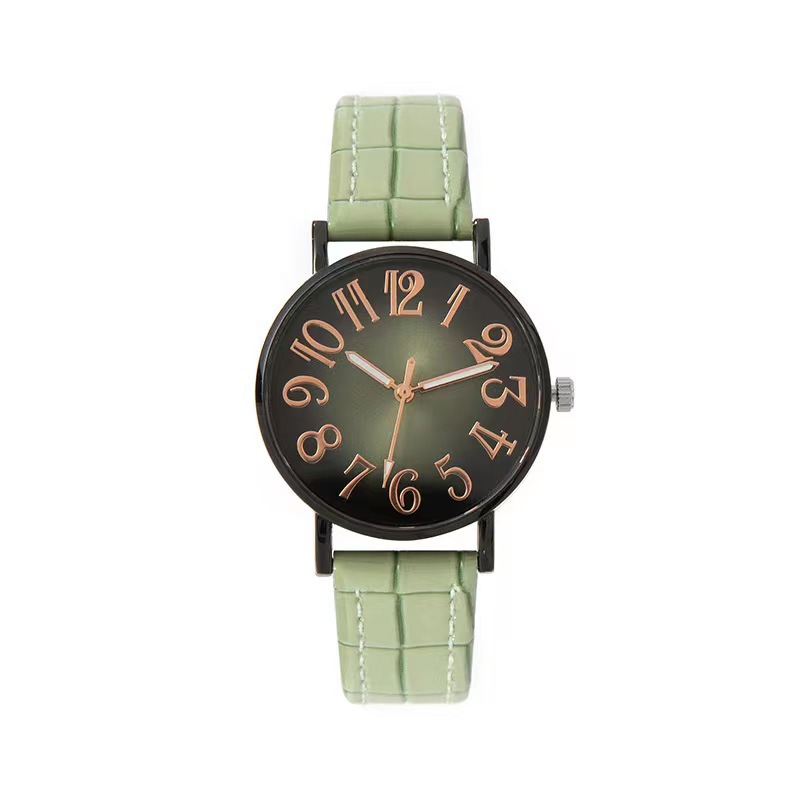 Green Watch, cheap and simple ladies' watch, gradient dial digital quartz watch, snake skin leather strap watch, student exam watch