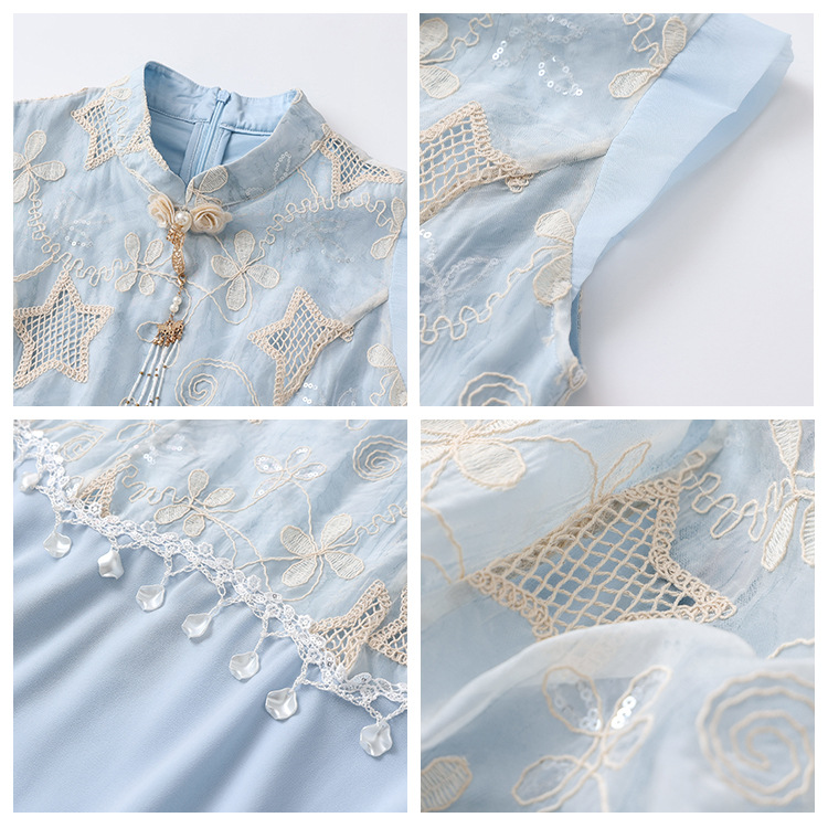 New Chinese-style summer charm peach blossom embroidery cheongsam slimming slit sexy dress for women N4091 Application Scenario