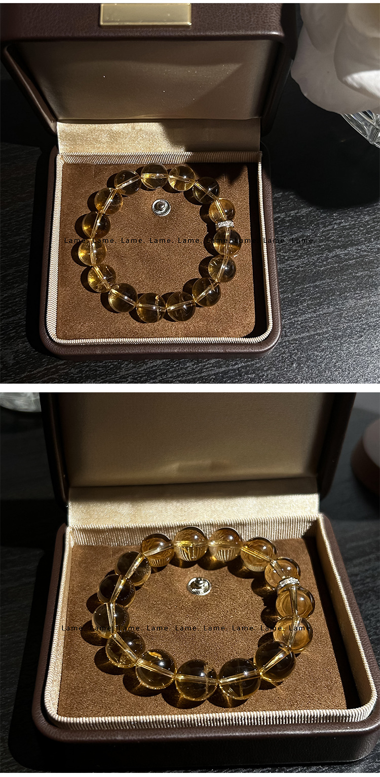 原创天然黄水晶手链女招财手串男女款手珠饰品手饰礼物清透暴力黄款式简约时尚详情6