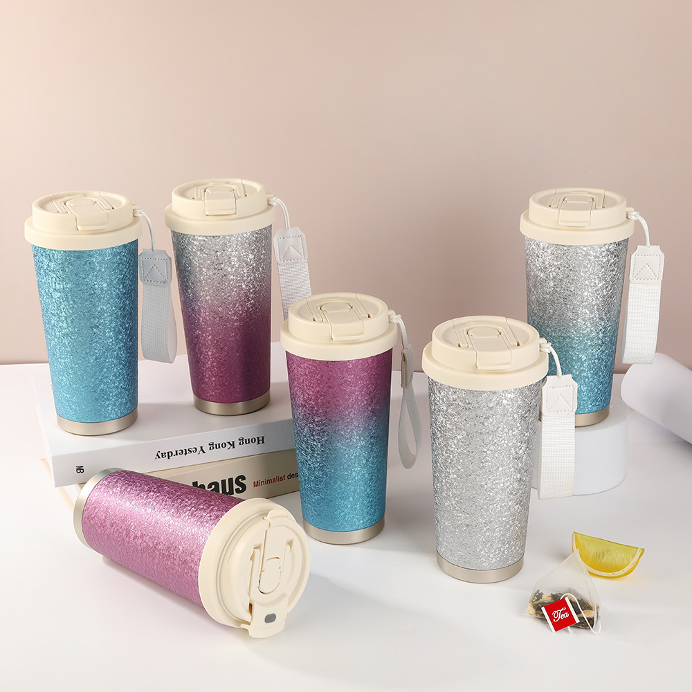 高颜值冰花漆双饮咖啡杯316不锈钢保温杯商务伴手礼车载渐变水杯