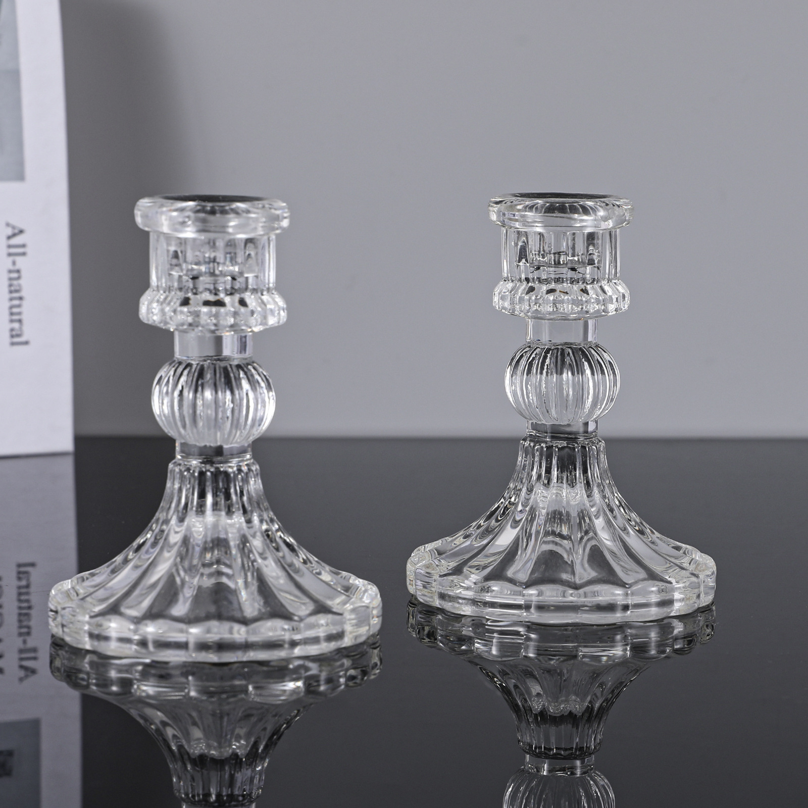 European-style simple ins glass candlestick, romantic and creative home candle base, cross-border dining table candlestick details Picture