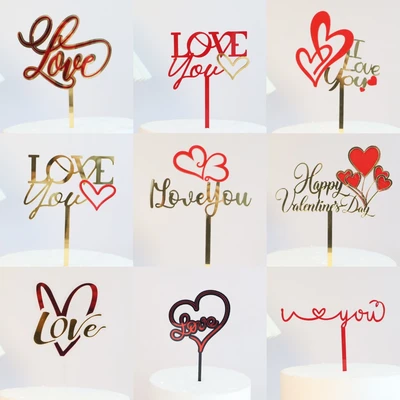 Copyright Cross-Border Valentine's Day Acrylic Cake Decoration Love Happy Valentine's Day Acrylic Cake Plate Plug-In