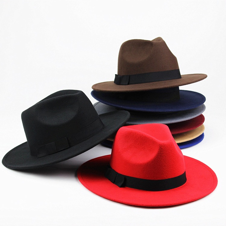 Europe And The United States Street Patting Wool British Retro Jazz Hat Men And Women Big Brim Top Hat Felt Hat Every Shade