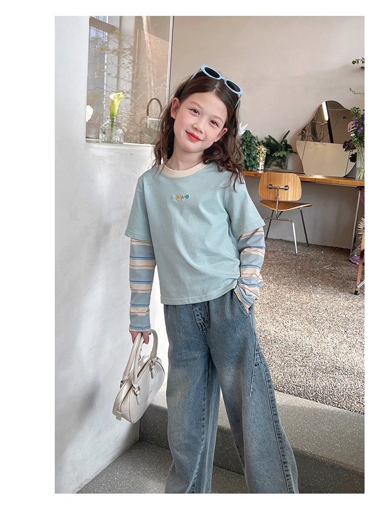 女童假两件上衣洋气t恤儿童网红长袖打底衫中大童装2025新款代发详情6