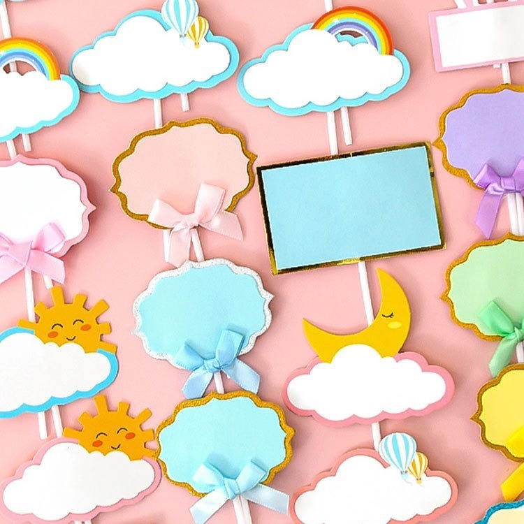 网红云朵可写字插卡生日蛋糕装饰插牌摆件配件插件插旗空白卡片白底实物图