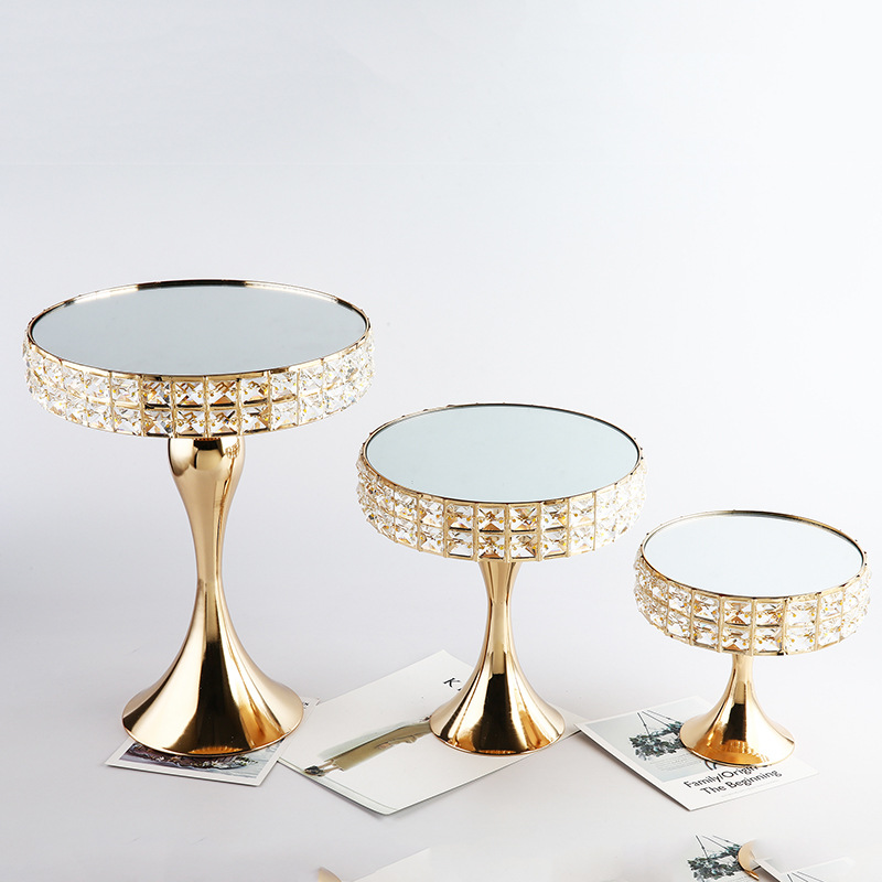 Amazon European Square Bead Crystal Tray Cake Dessert Tray Wedding High Cake Stand Home Mirror Decoration details Picture