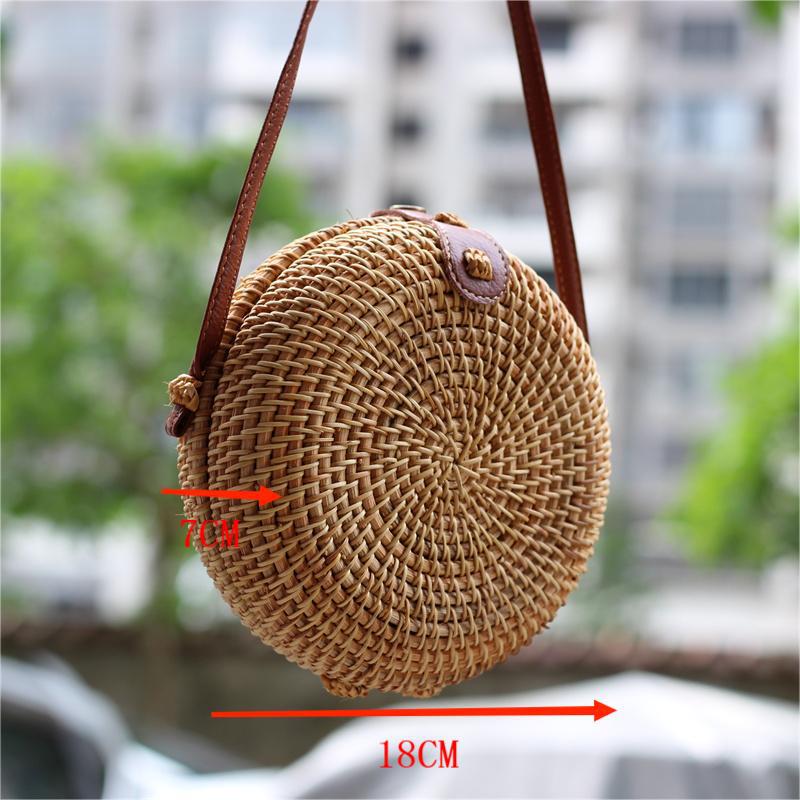 Hot Women's Bag Rattan Braided Bag Delicate Diagonal Mini Bag Round Retro Literary Hand Braided Grass Braided Bag Wholesale Specification drawing