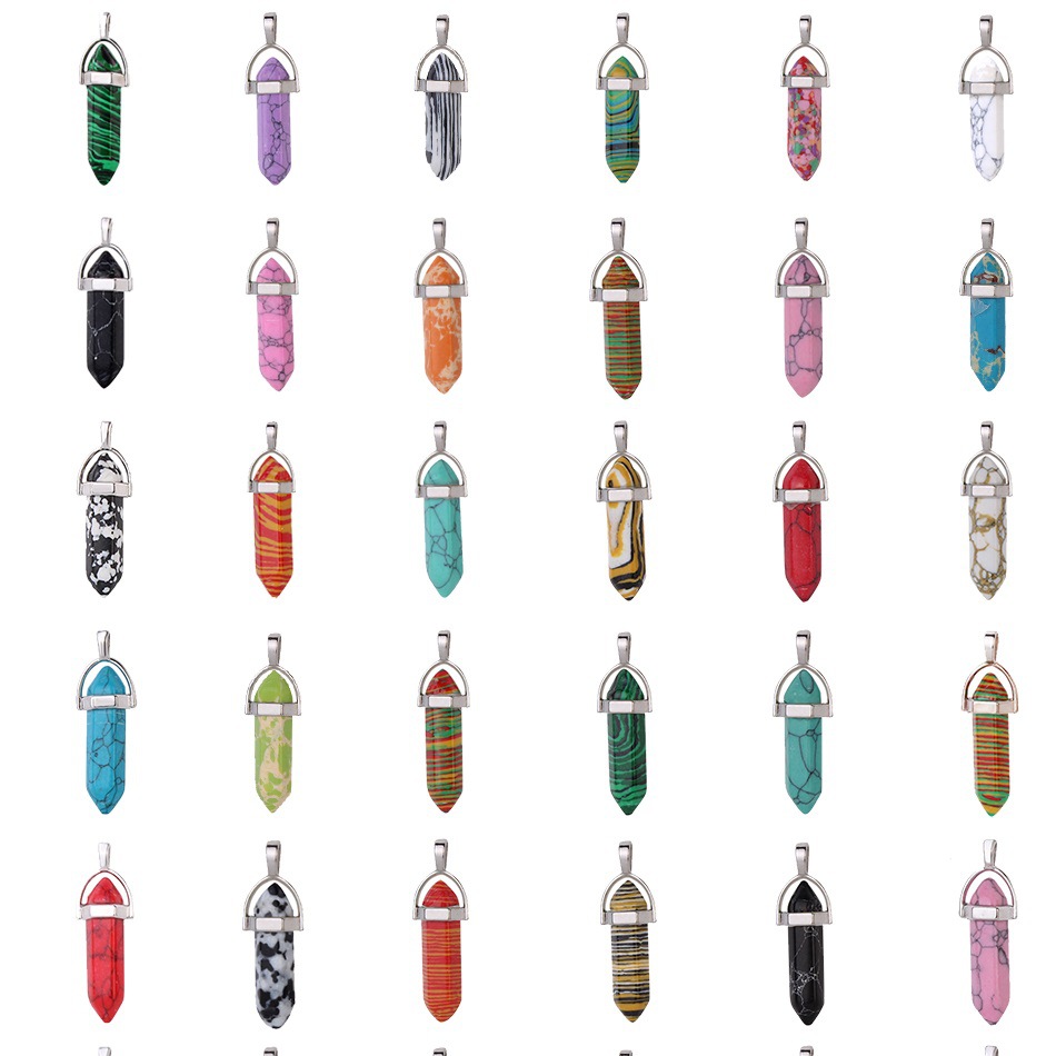 Europe and the United States selling crystal agate natural stone hexagon pendant jade necklace bullet pendant accessories details Picture