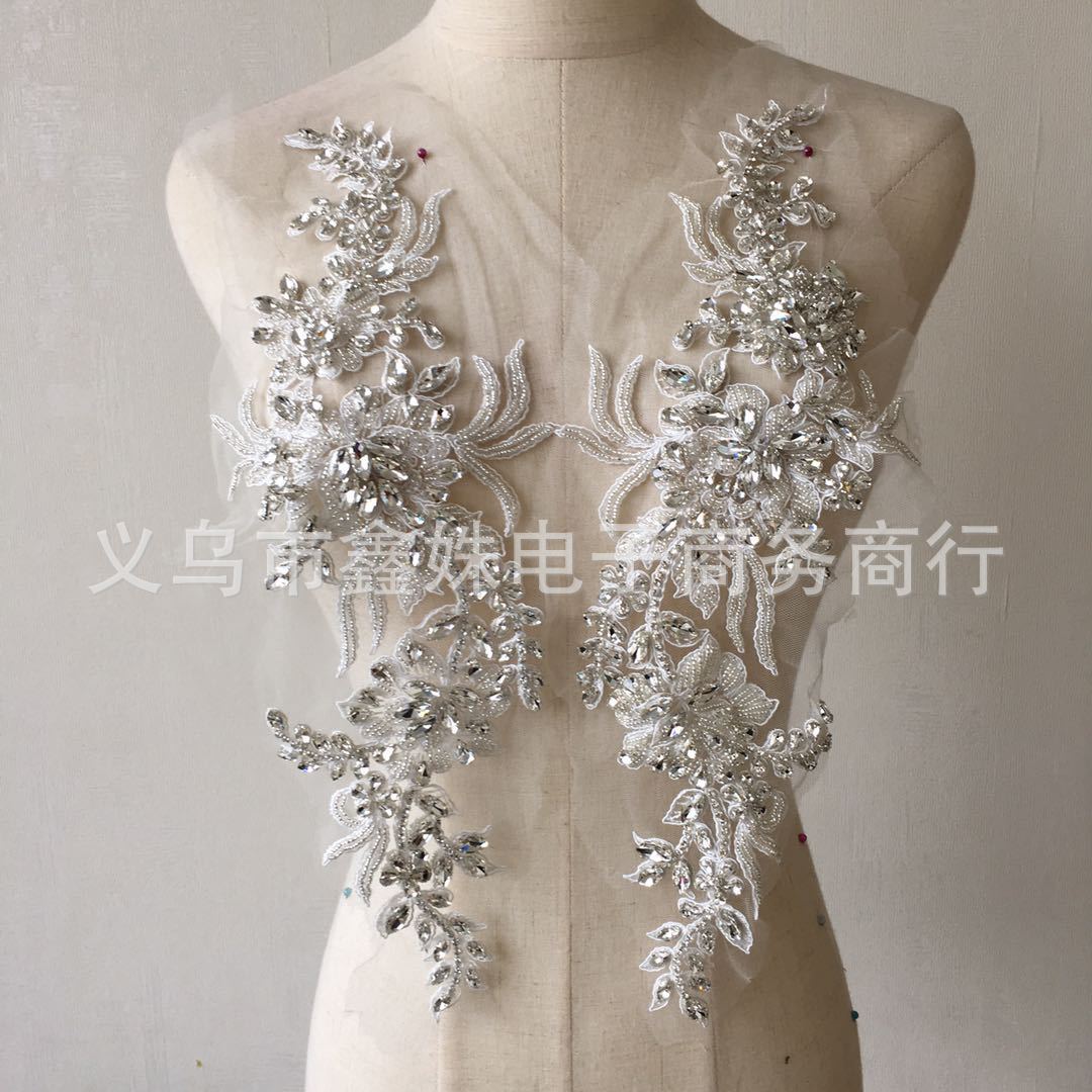 厂家直销手工钉珠水晶钻贴花新娘头饰婚纱礼服穆斯林头巾配饰