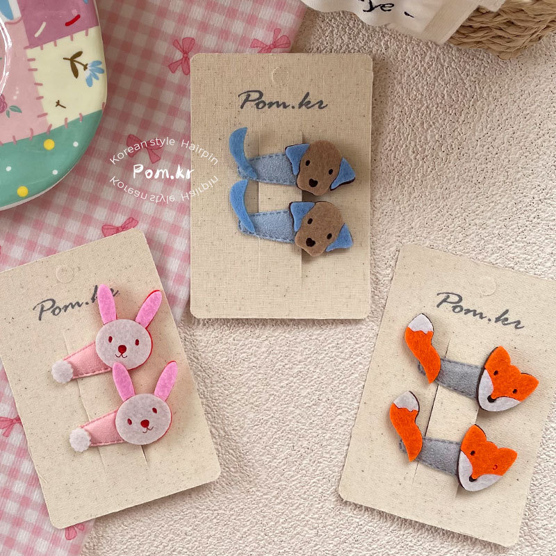 New Korean-style cartoon rabbit hair clips, cute children's matching fabric side fringe bangs clips, and girl bye-bye clips