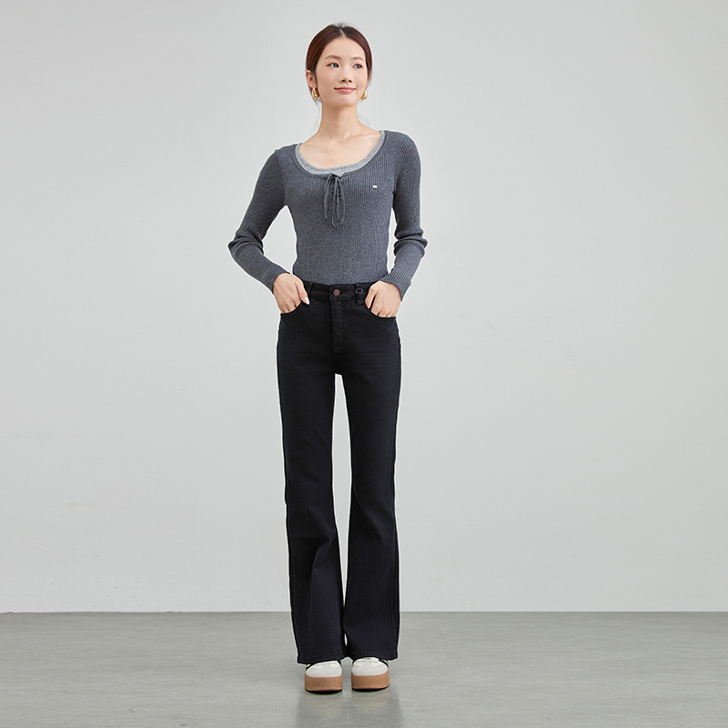 网红kk 爆款 高腰微喇牛仔裤女2025新秋季修身显瘦拖地喇叭裤子