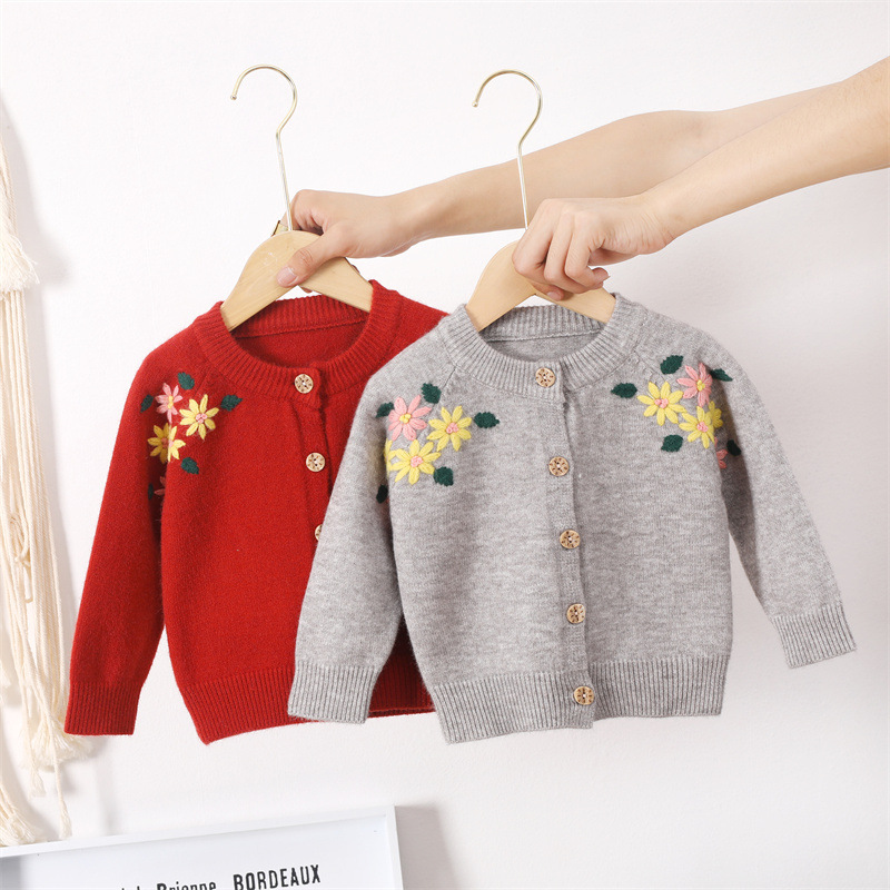 Children's sweaters, spring and autumn styles, girls' knitted cardigans, hand-embroidered knitted coats, girls' sweaters, one-piece consignment details Picture