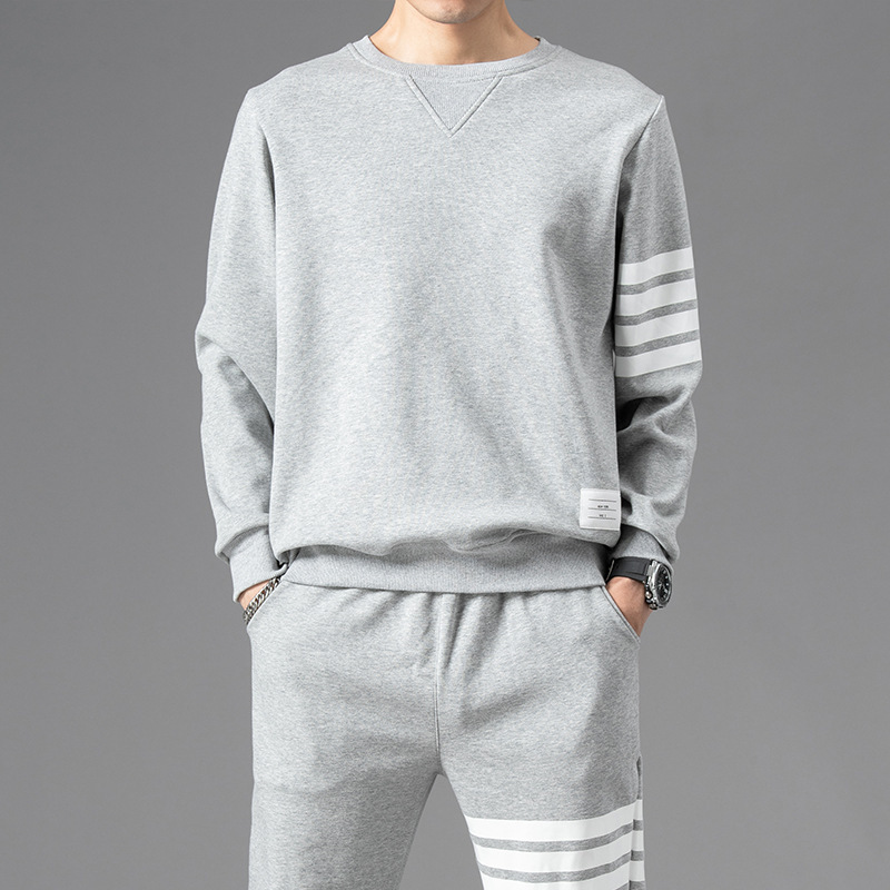 Four-bar hoodie men's spring and autumn Korean-style trendy men's casual fashion versatile loose thin round-neck long-sleeved top Specification image