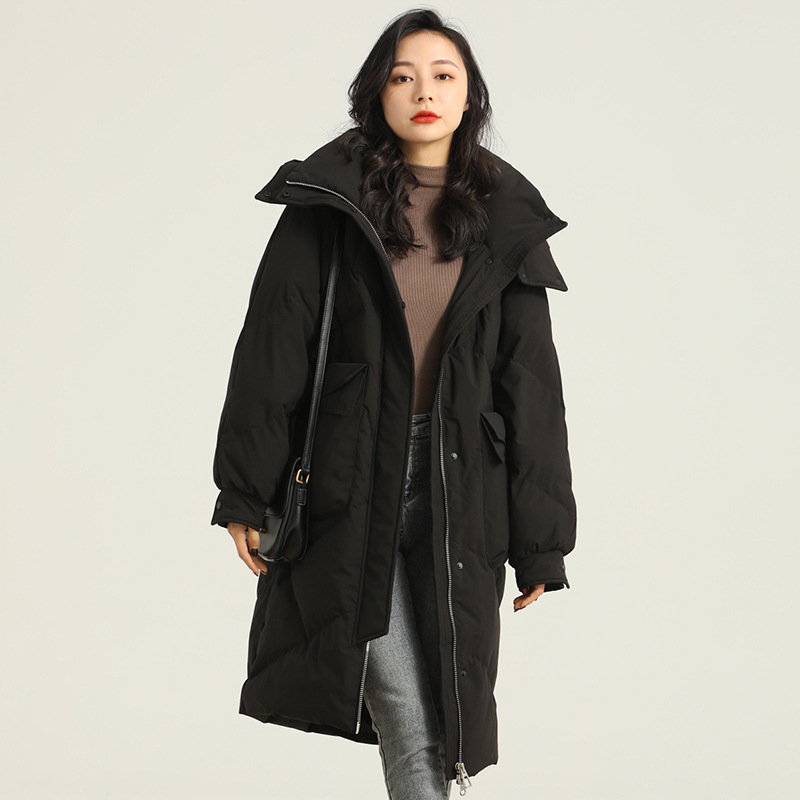 The 2022 winter new style of women's mid-length down jacket with a hooded Korean version, thickened, slimming, casual, fashionable and warm coat trend Specification image