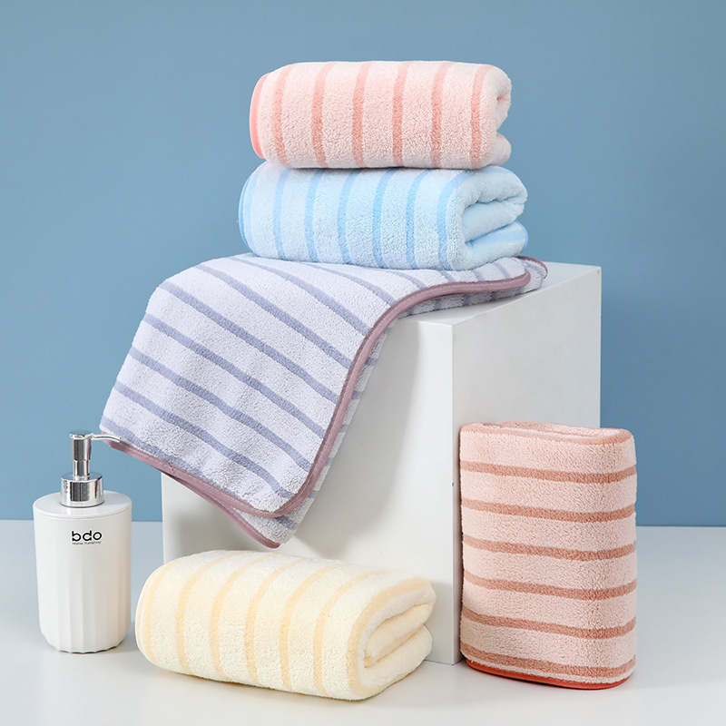 Coral Velvet Color Strip Towel Bath Towel Household Soft Absorbent Face Towel Men's And Women's Bath Quick Dry Towel Set Specification drawing