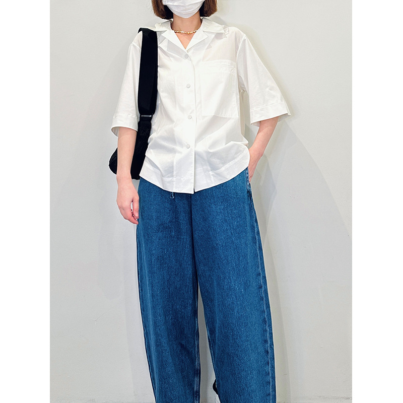2023 Spring And Summer New Casual Version Of Elastic Waist Side Wide Leg Jeans Blue Loose Lazy Commuting Bottoms Specification drawing