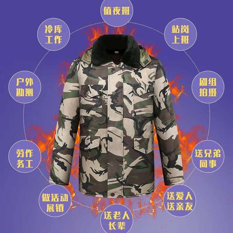 Winter camouflage overcoats, men's thickened cold-proof and warm short clothes, medium-long labor protection cotton-padded clothes, military cotton-padded overcoats, and thick cotton-padded jackets Application Scenario