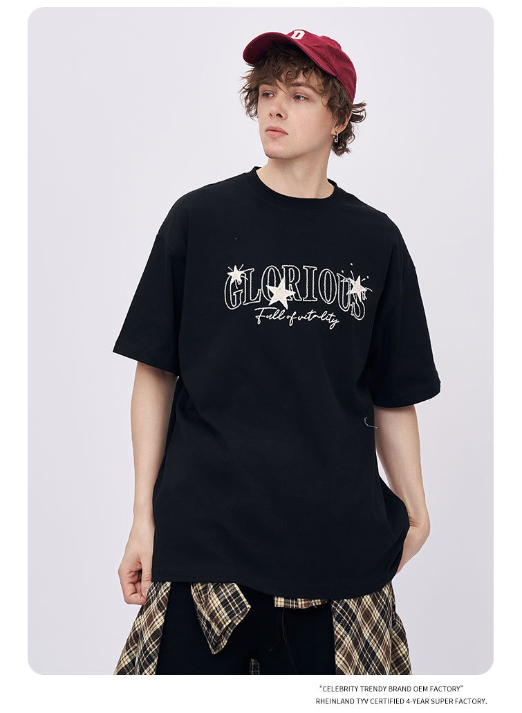 RFSD男装∣2025夏新款美式高街星星贴布绣短袖t恤男圆领宽松潮牌详情21