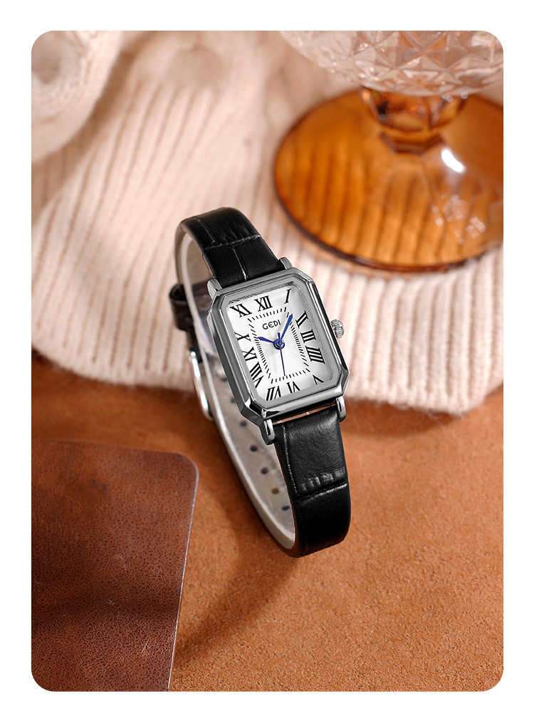 歌迪经典款复古小方简约高级学生款真皮腕表手表女士精致百搭详情10
