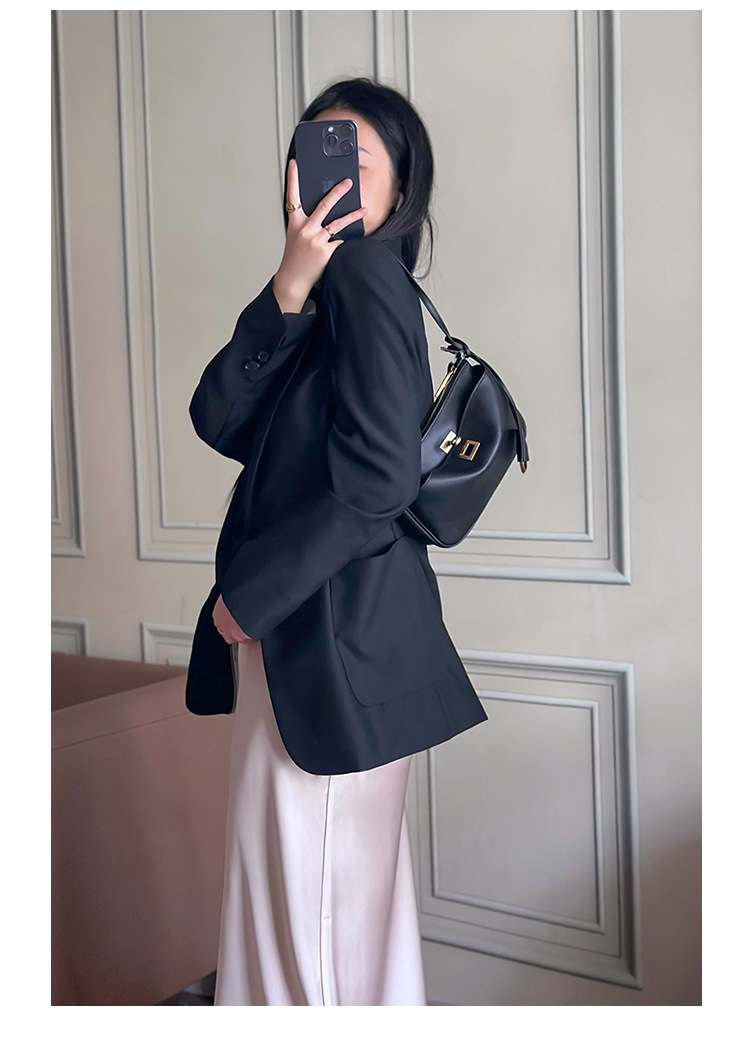 小众真皮麻将包女高级感手提包锁扣韩系拉链通勤大容量单肩斜挎包详情11