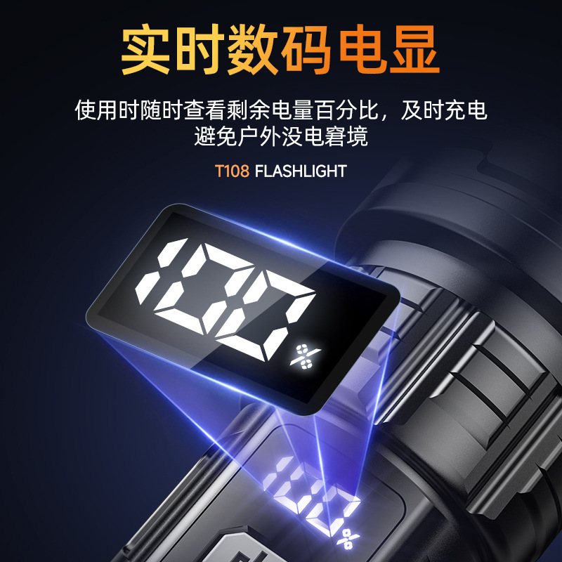 白激光强光充电长续航家用电灯户外耐摔变焦聚光便携超亮手电筒产品图