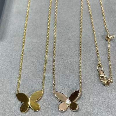 V Gold High Version Moisanite Phantom Butterfly Necklace Female 18K Rose Gold Tempting Glossy Butterfly Personality Clavicle Chain