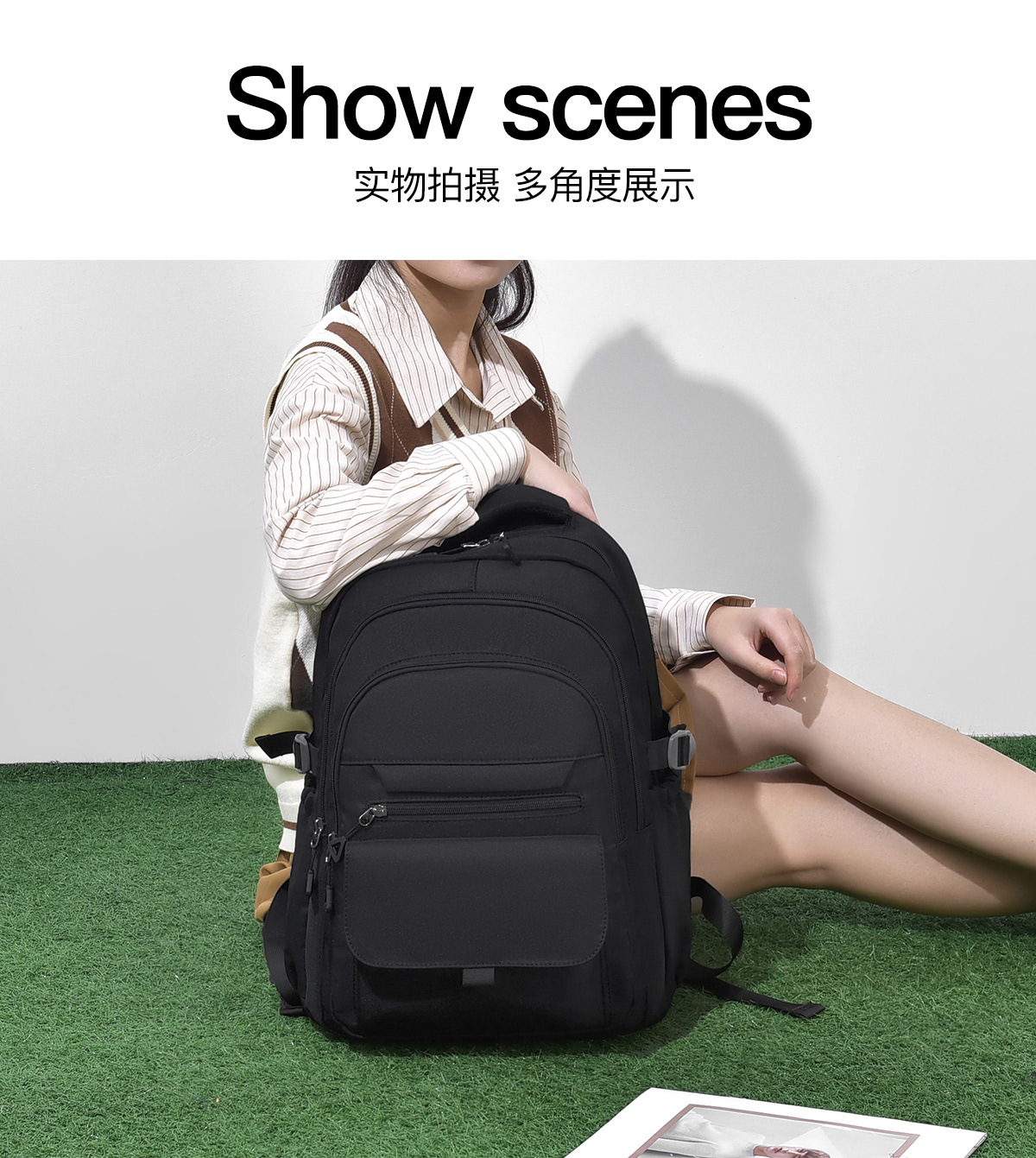 纯色百搭学生书包双肩包15.6寸牛津布初高中大学生背包休闲旅行包详情13