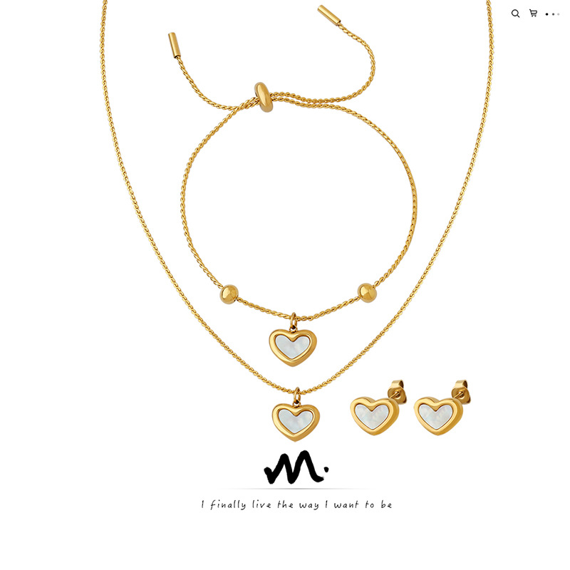 欧美Ins甜美款桃心贝壳项链温柔风小仙女三件七夕节情侣首饰饰品