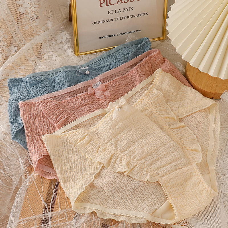 Big Size Underwear Female Fat Sister 200 Pounds Pure Cotton Antibacterial Small Fresh Waist Sweet Day Lace Briefs details Picture