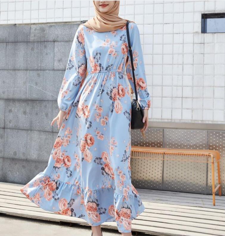 A best-selling European and American women's dress on Amazon for foreign trade, a Korean-style waist-cinching and slimming chiffon floral A-line dress for women Item Picture