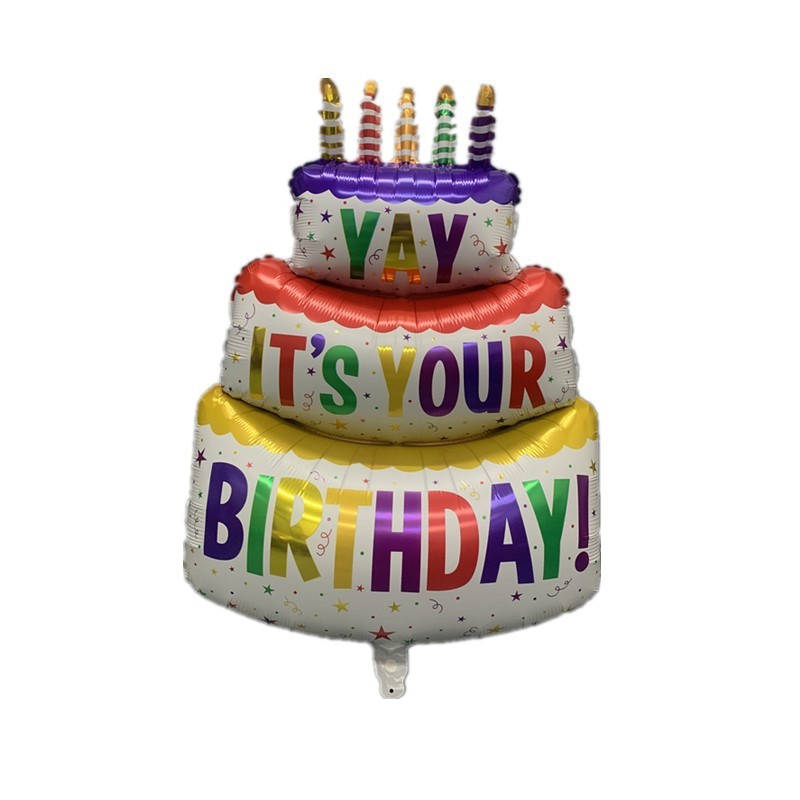Large Colorful Birthday Cake Aluminum Film Balloon Double Candle Cake Shape Children's Birthday Party Decoration Balloon Specification drawing