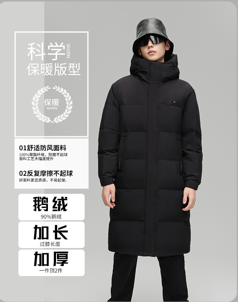 2024 Long down jacket for men, middle-aged and young people, winter white goose down knee-length goose down jacket, cold protection and extreme cold pic 4