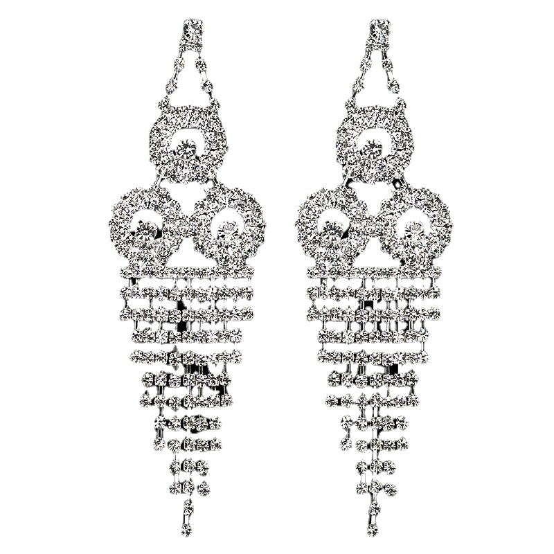 Cross-border tassels, exaggerated rhinestones, dazzling and fashionable diamond-encrusted chain earrings, claw chain welded finished earrings Item Picture