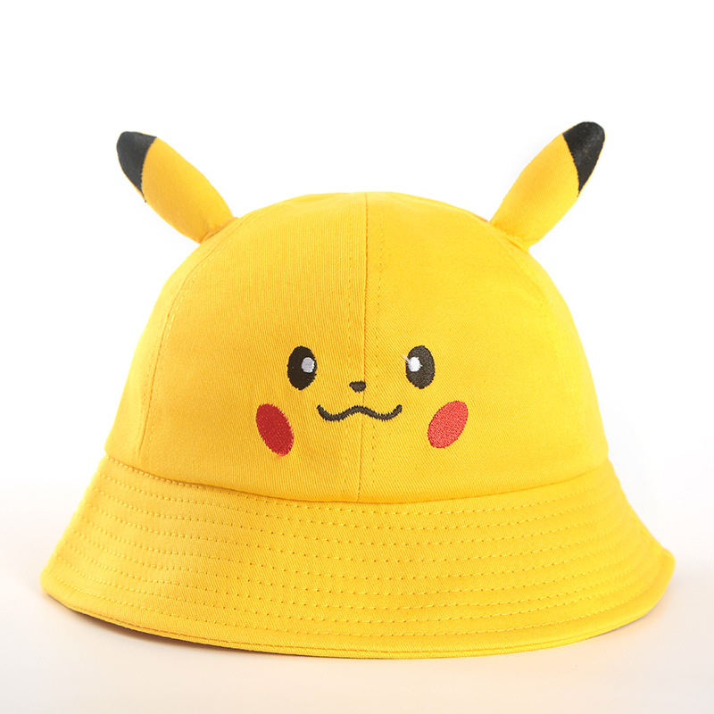 Family Pikachu Fisherman Hat Children's Cute Cartoon Embroidered Basin Hat Elf Ear Shade Sun Hat