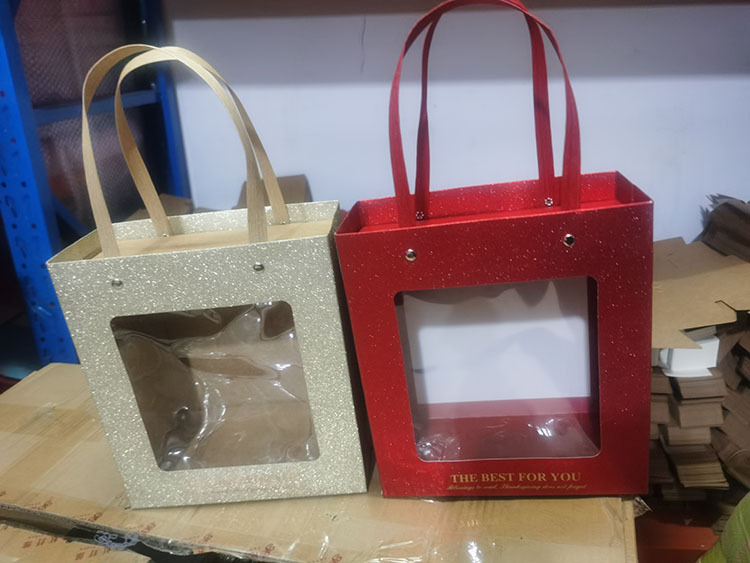Kraft paper box with a window, transparent hand-held drawer box, creative retro tea, towel, cup, souvenir box, empty box pic 3