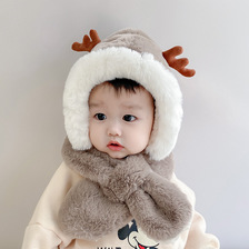 冬天儿童帽子围巾一体 可爱毛绒圣诞婴儿帽 宝宝护耳男女童圣诞帽