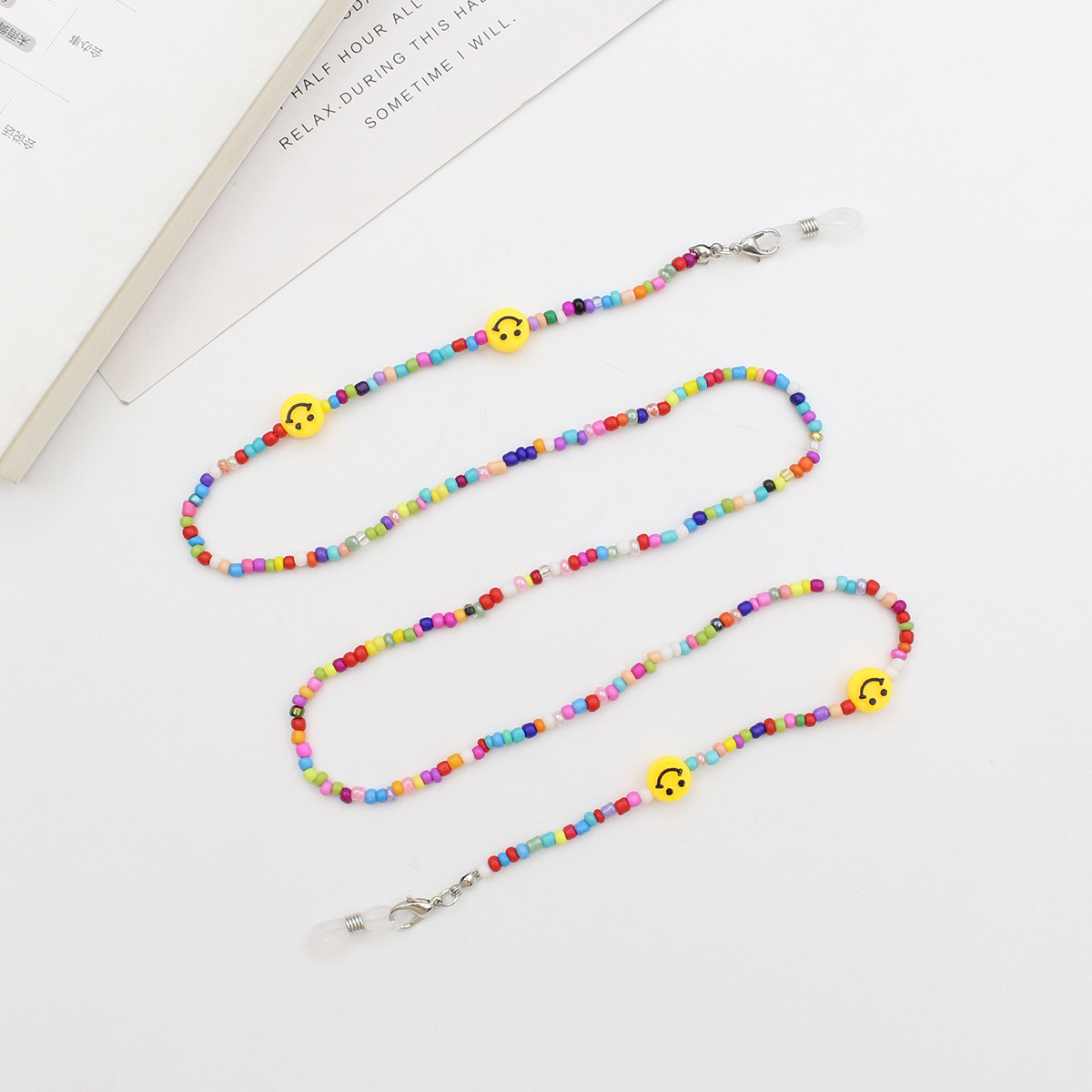 Summer cross-border colorful smiling face children's anti-slip glasses lanyards, Bohemian anti-loss glasses chains, women's one-piece delivery details Picture