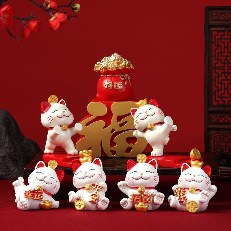 National trend Maneki Neko figurines, resin handicrafts, living room TV cabinet decorative items, housewarming and wedding gifts