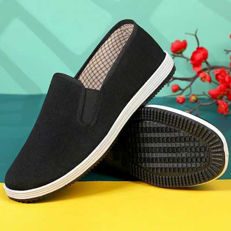 圆头牛筋底老北京帆布鞋男士春秋季防滑耐磨透气休闲工作鞋黑色