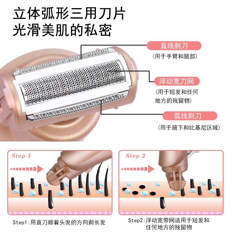 HATTEKER cross-border women's new full-body washing electric hair remover, smart digital display lipstick hair removal device with rechargeable base details Picture
