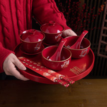 婚礼用品敬茶杯装饰陶瓷盖碗结婚改口红色喜庆敬茶杯套装礼盒