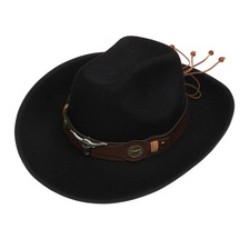 亚马逊跨境新款西部牛仔帽欧美毛呢礼帽大檐帽少数民族风爵士帽