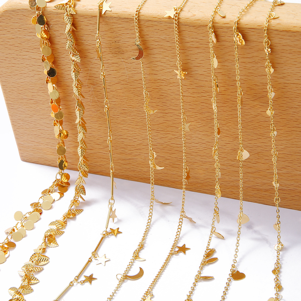 Color Preservation 18K Gold Embossed Bracelet Necklace Collarbone Chain Extension Chain Tail Chain Handmade Diy Material Accessories Specification drawing