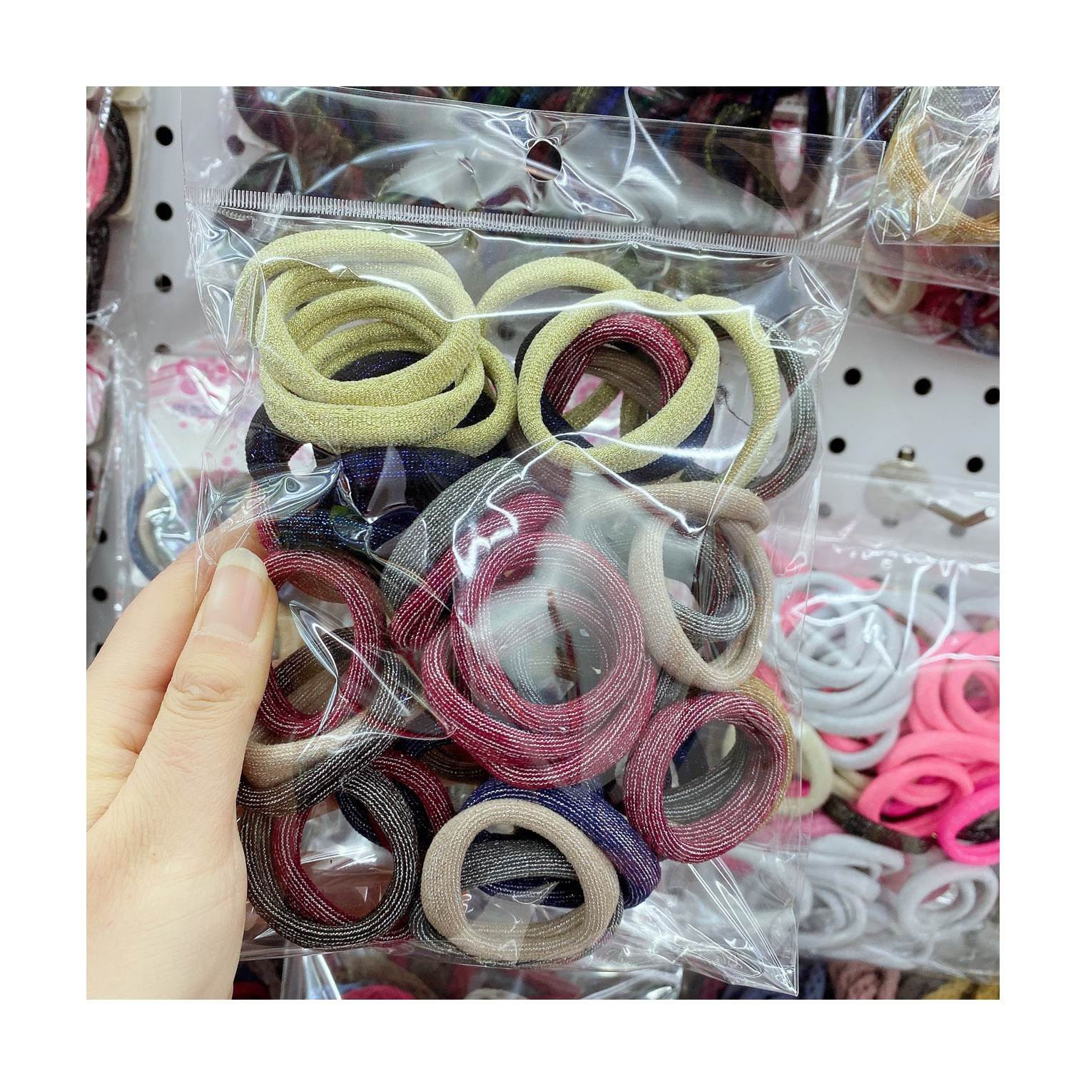 Korean multi-color gold thread 50-piece towel ring, elastic rubber band for tying hair, thick ponytail, simple and elegant leather case Item Picture