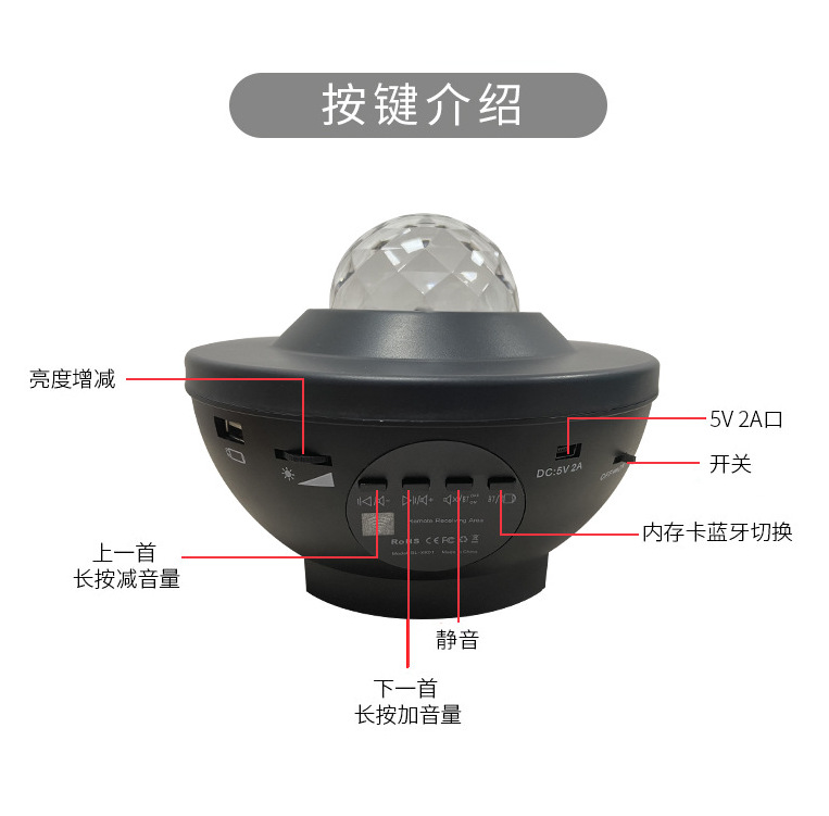 Best-selling cross-border dreamy Aurora projection, starry sky water ripple light, laser light, full sky stars, Bluetooth music atmosphere night Specification image