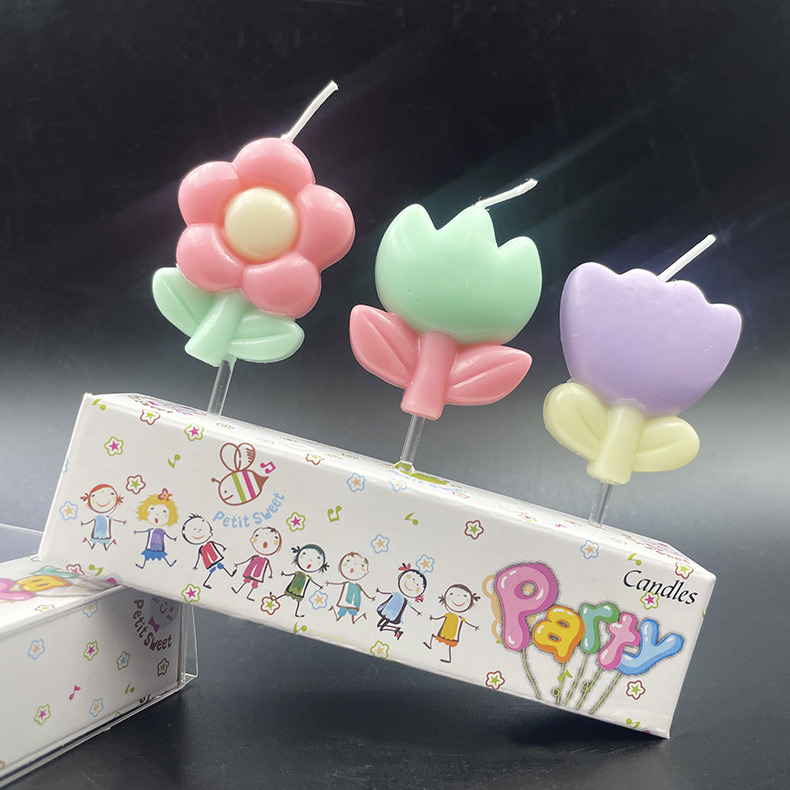 复古卡通郁金香花朵蛋糕生日蜡烛彩色春天花鸡蛋花工艺生日蜡烛